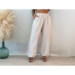 Pantalón lino jogger beige