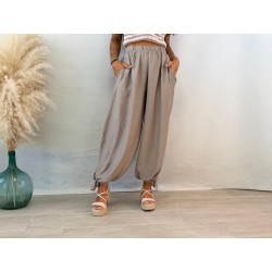 Pantalón bambula taupe lazo