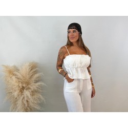 Top volante lino blanco