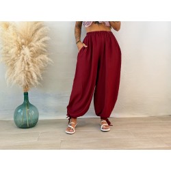 Pantalón bambula lazo burdeos