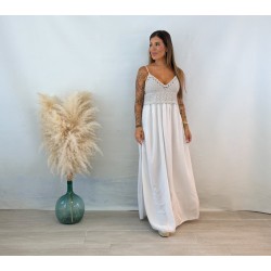 Vestido crochet beige