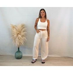 Pantalón balloon lino beige