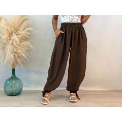 Pantalón bambula lazo marrón