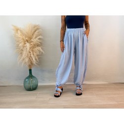 Pantalón bambula celeste lazo