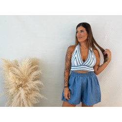 Top crochet tricolor azul