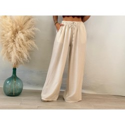 Pantalón bambula palazo beige