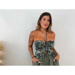 Camisa flores gasa verde