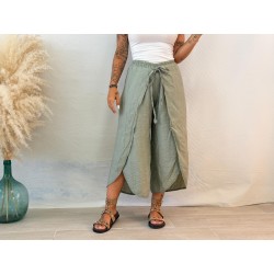 Pantalón midi solapa verde