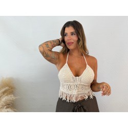 Top crochet beige