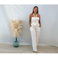 Conjunto top pañuelo beige