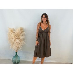 Vestido tachas lino marrón