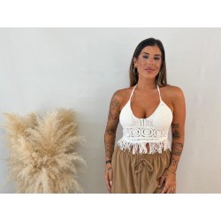 Top crochet flecos blanco