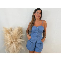 Conjunto chaleco lino azul