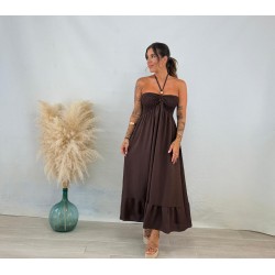 Vestido fruncido marrón