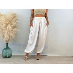 Pantalón satinado marfil