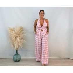 Conjunto cortina cuadros rosa