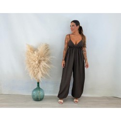 Mono tachas lino marrón