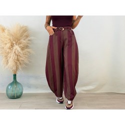 Pantalón balloon rayas burdeos