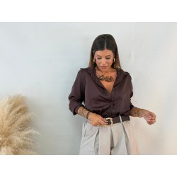 Camisa crop raso marrón