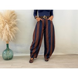 Pantalón momfit rayas azul