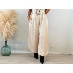 Pantalón jogguer raso beige