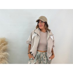Bomber corta raya beige
