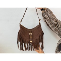 Bolso hebilla flecos marrón