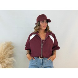 Bomber corta raya burdeos