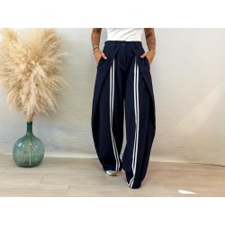 Pantalón solapa rayas azul