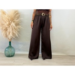Pantalón palazo raso marrón