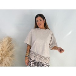 Camiseta encaje beige