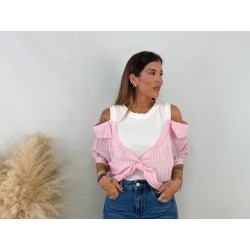 Camiseta camisa rayas rosa