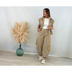 Conjunto balloon chaleco camel