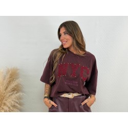 Camiseta lavada NYC burdeos