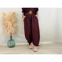 Pantalón rayas lazo burdeos