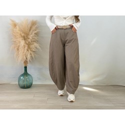 Pantalón balloon rayas taupe