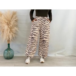 Pantalón cebra ajustable beige