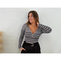 Jersey rayas canalé gris