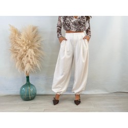 Pantalón pinza jogger crema