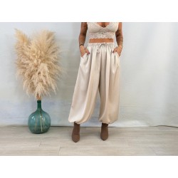 Pantalón satinado jogger beige