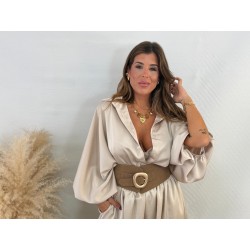 Camisa satinada beige