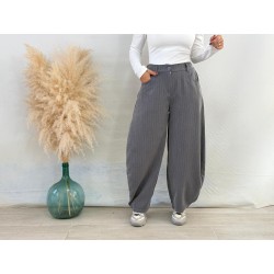 Pantalón balloon rayas gris