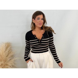 Jersey canalé rayas negro